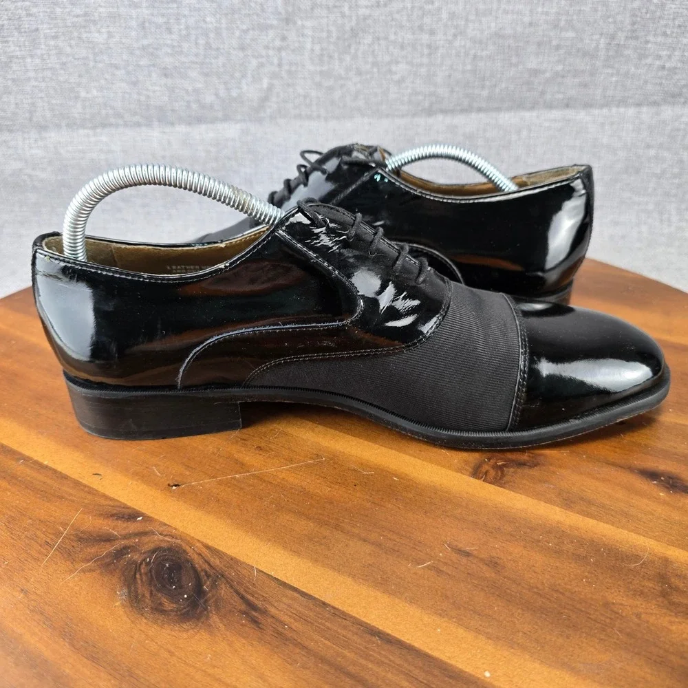 Stacy Adams‎ Mens Black Patent Leather Fabric Tuxedo Cap Toe Oxford Shoes 10.5 M